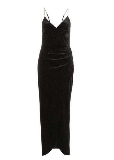 Quiz Black Glitter Velvet Wrap Maxi Dress