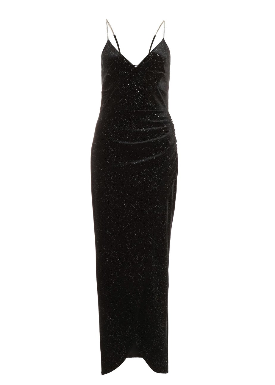 Quiz Black Glitter Velvet Wrap Maxi Dress