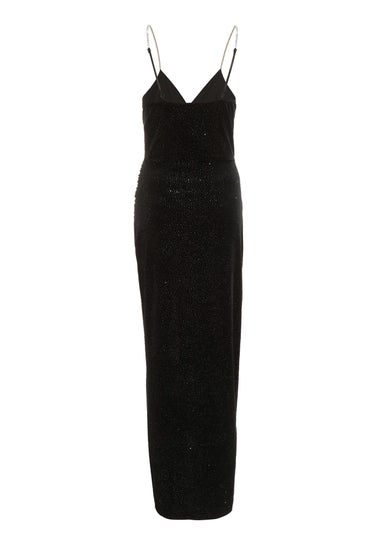 Quiz Black Glitter Velvet Wrap Maxi Dress