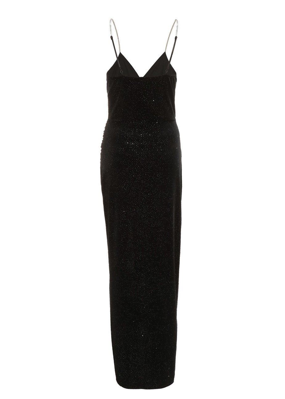 Quiz Black Glitter Velvet Wrap Maxi Dress