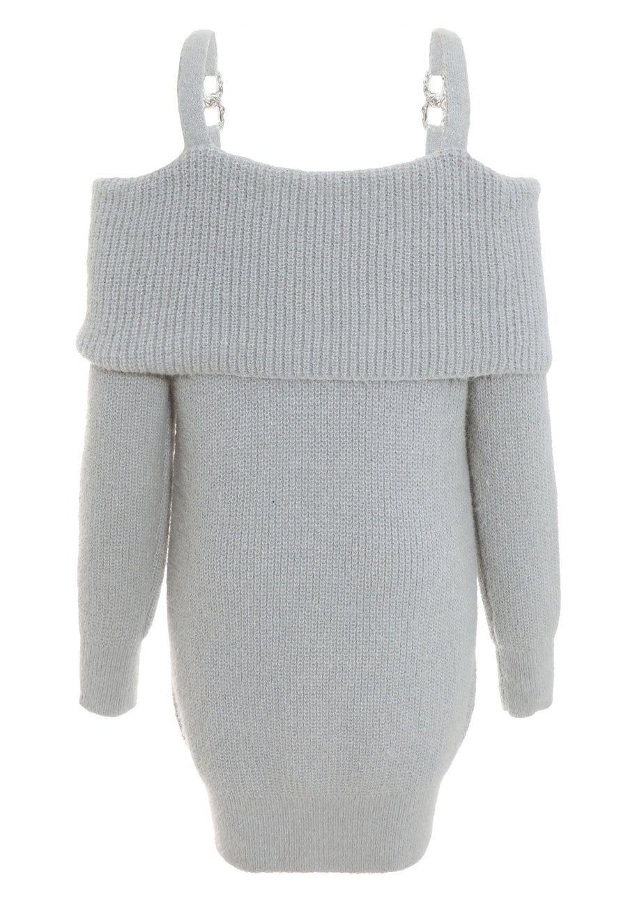 Quiz Grey Knitted Cold Shoulder Jumper Dress
