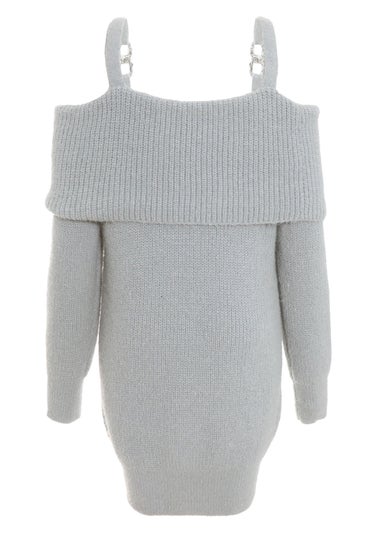Quiz Grey Knitted Cold Shoulder Jumper Dress