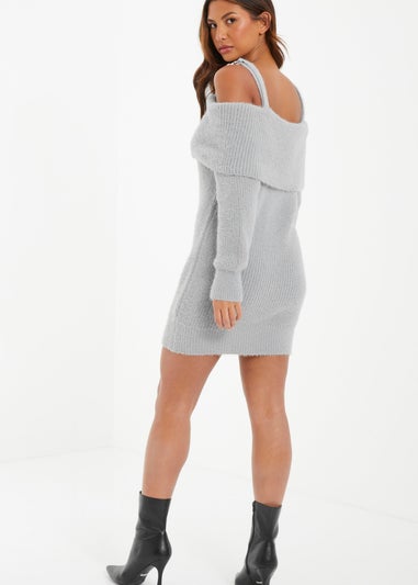 Quiz Grey Knitted Cold Shoulder Jumper Dress
