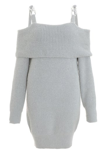 Quiz Grey Knitted Cold Shoulder Jumper Dress