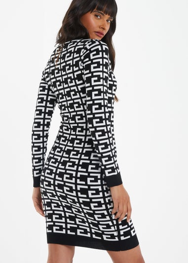 Quiz Black Geometric Print Mini Jumper Dress