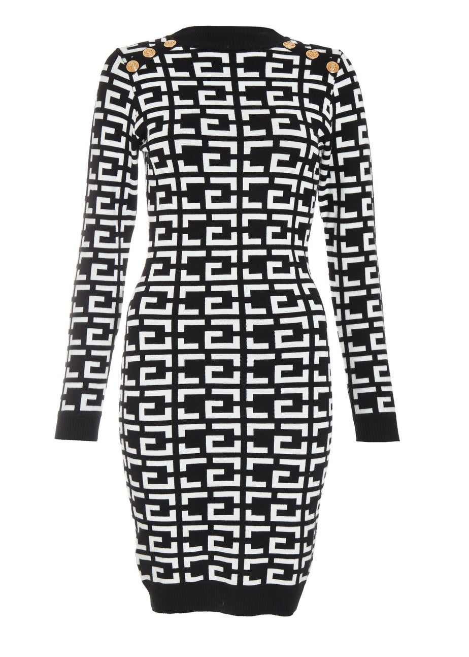 Quiz Black Geometric Print Mini Jumper Dress