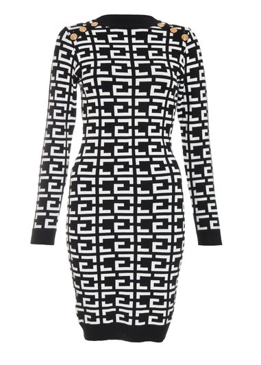 Quiz Black Geometric Print Mini Jumper Dress