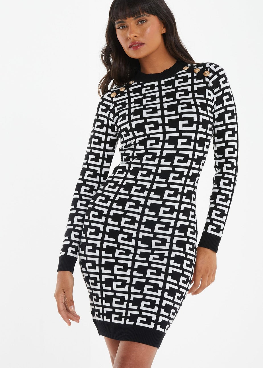 Quiz Black Geometric Print Mini Jumper Dress