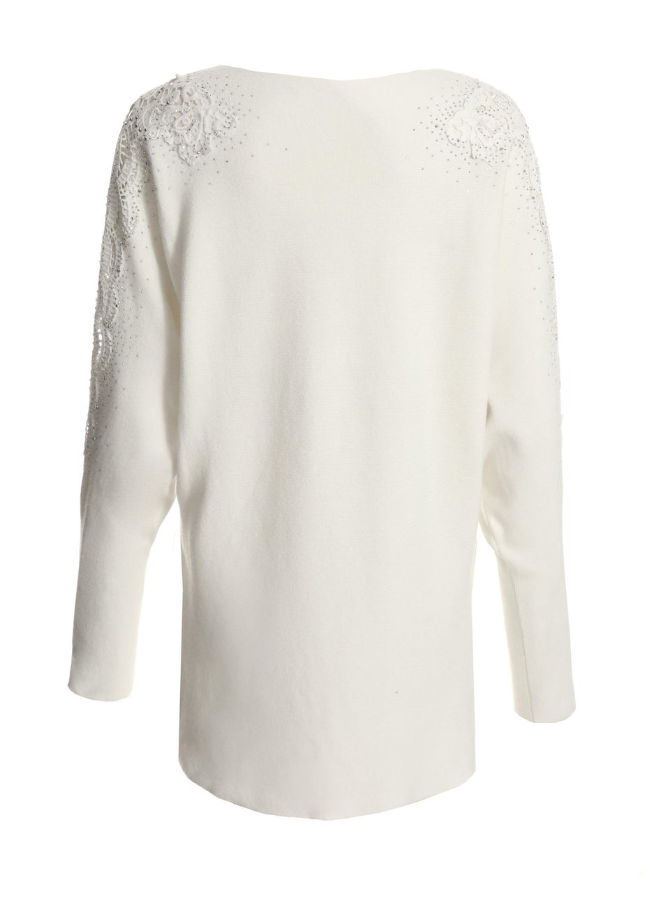 Quiz Cream Light Knit Embellished Jumper