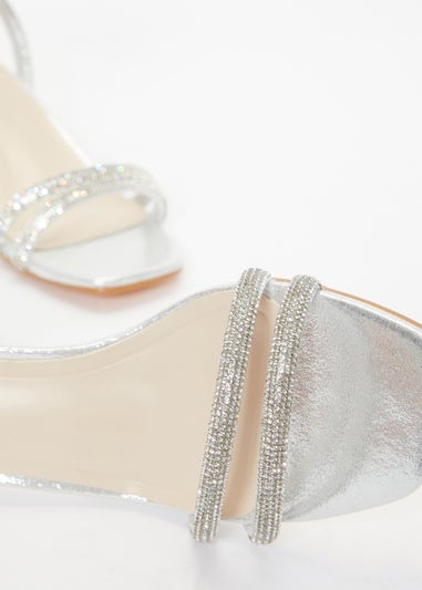 Quiz Silver Diamante Clear Low Heeled Sandals