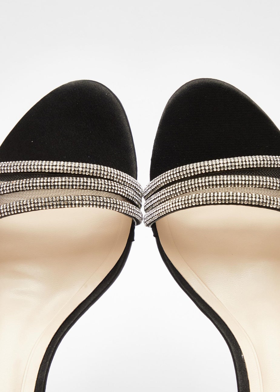 Quiz Black Satin Diamante Mesh Low Heels