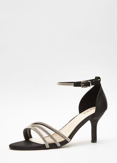 Quiz Black Satin Diamante Mesh Low Heels