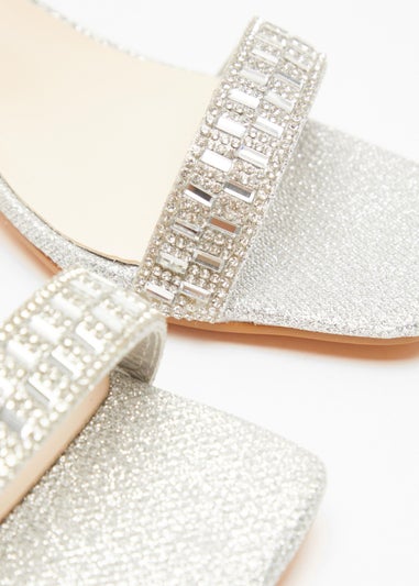 Quiz Silver Shimmer Low Block Heel Sandals