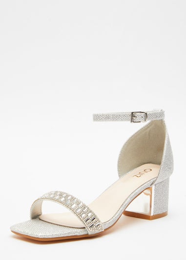 Quiz Silver Shimmer Low Block Heel Sandals