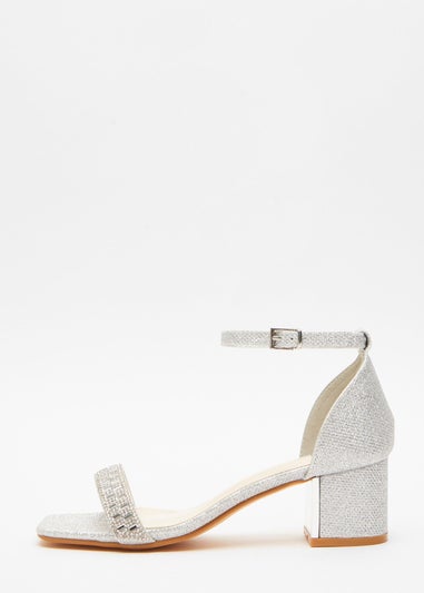 Quiz Silver Shimmer Low Block Heel Sandals