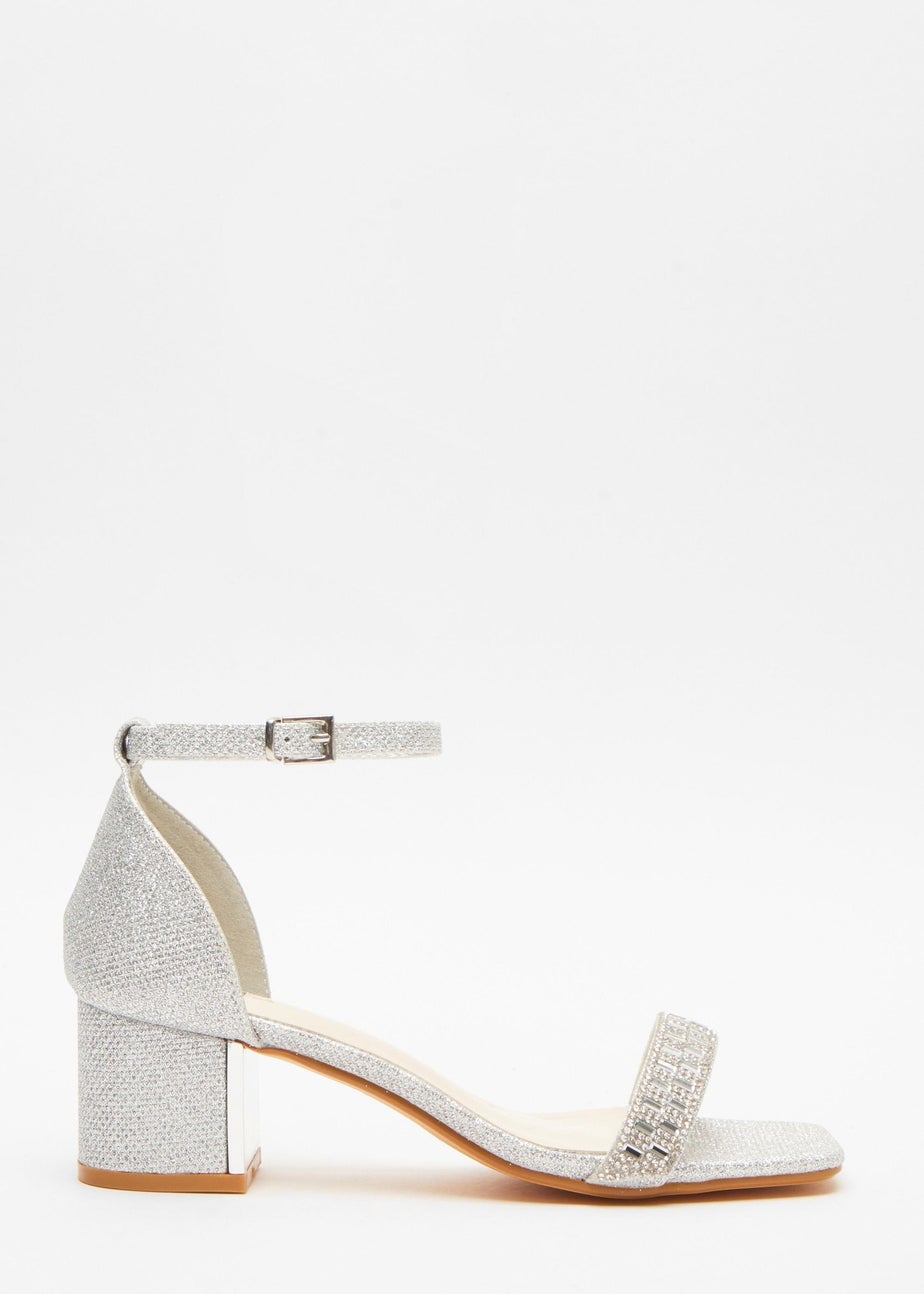 Quiz Silver Shimmer Low Block Heel Sandals