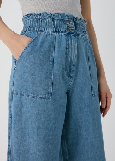 Mid Wash Wide Leg Crop Jeans
