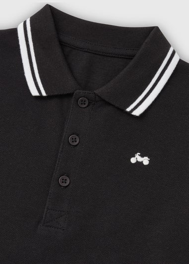 Boys Black Embroidered Polo Shirt (1-7yrs)