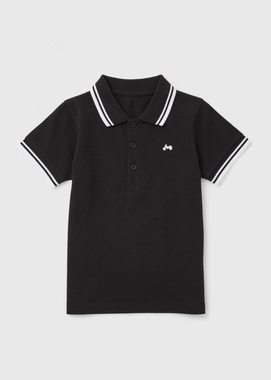 Boys Black Embroidered Polo Shirt (1-7yrs)