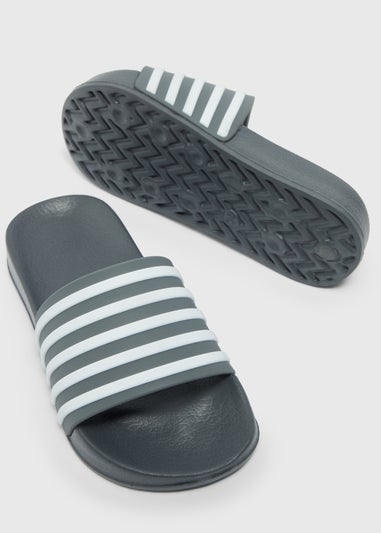 Boys Grey Stripe Sliders (Younger 10/11-5/6 Older)