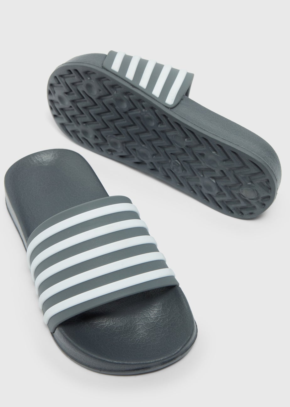 Boys Grey Stripe Sliders (Younger 10/11-5/6 Older)