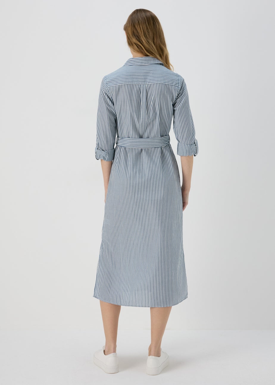 Blue Stripe Midi Shirt Dress