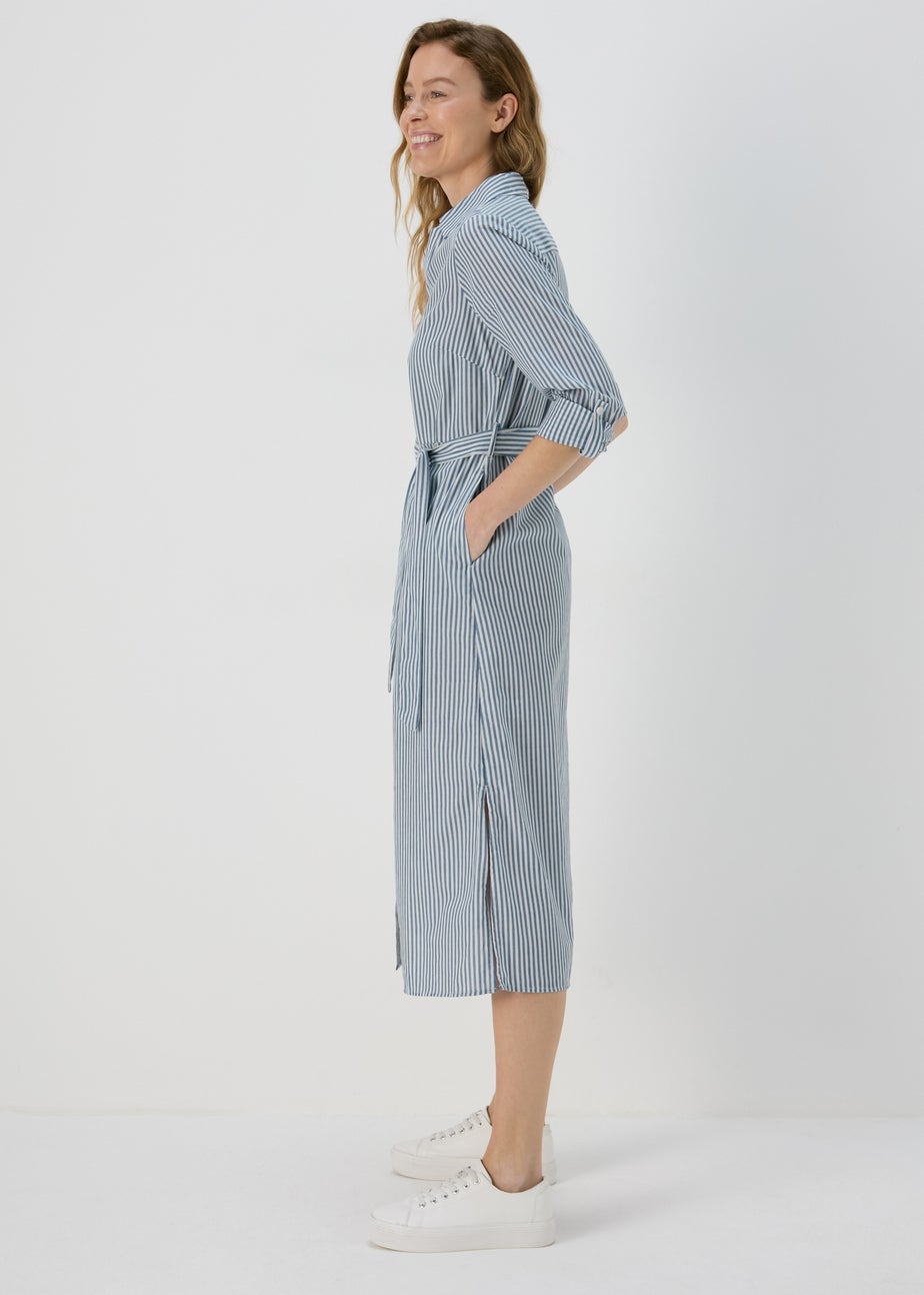 Blue Stripe Midi Shirt Dress