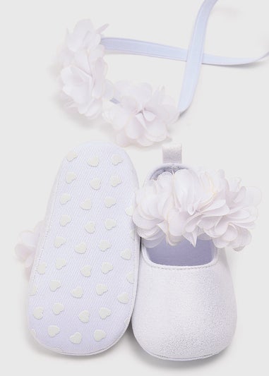Baby White Shoes & Head Band Gift Set (Newborn-18mths)
