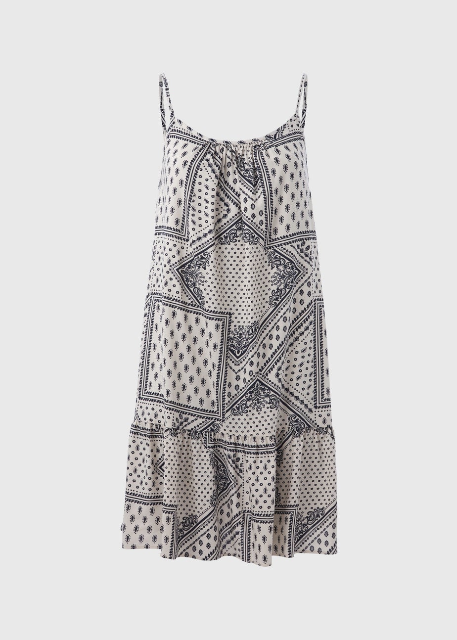 Cream Printed Viscose Cami Mini Dress