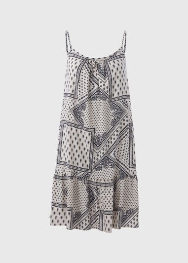 Cream Printed Viscose Cami Mini Dress