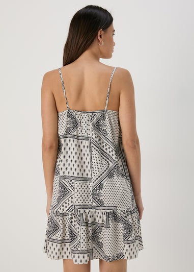 Cream Printed Viscose Cami Mini Dress