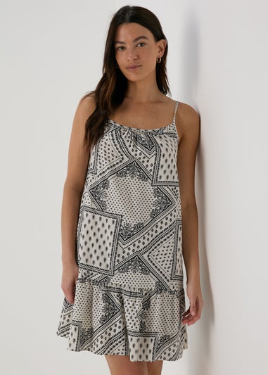 Cream Printed Viscose Cami Mini Dress