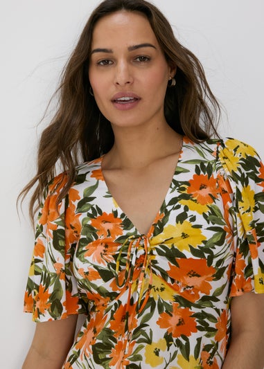 Multicoloured Ditsy Viscose Mini Tea Dress