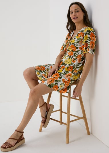 Multicoloured Ditsy Viscose Mini Tea Dress