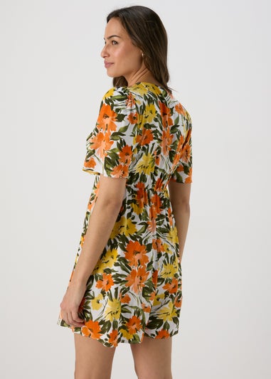 Multicoloured Ditsy Viscose Mini Tea Dress
