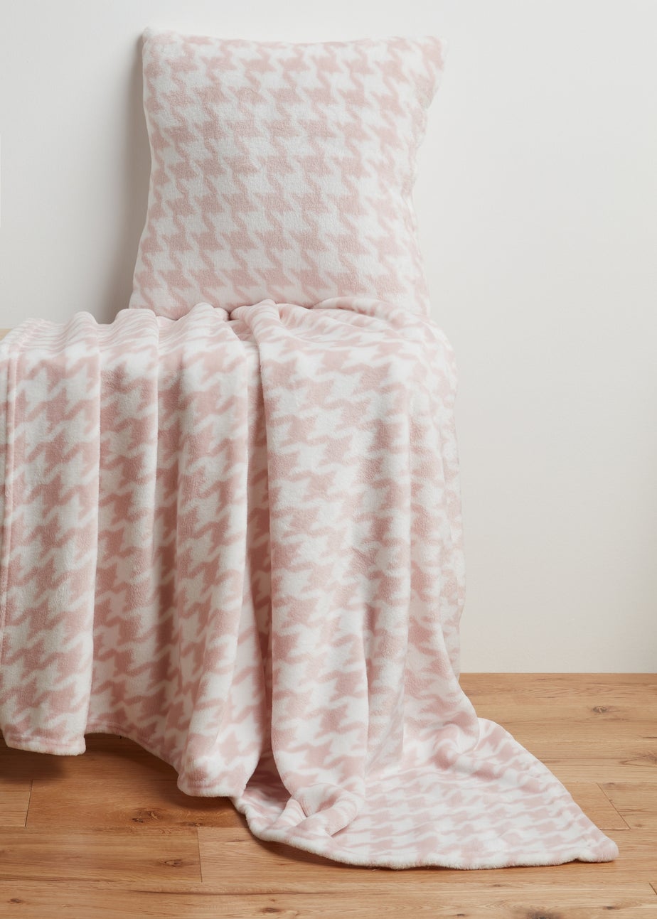 Pink & White Herringbone Cushion & Throw Set