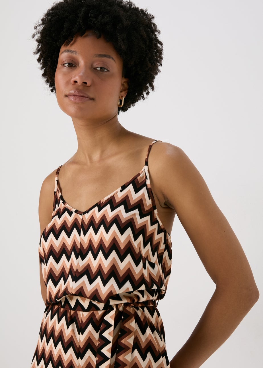 Brown Chevron Viscose Jumpsuit