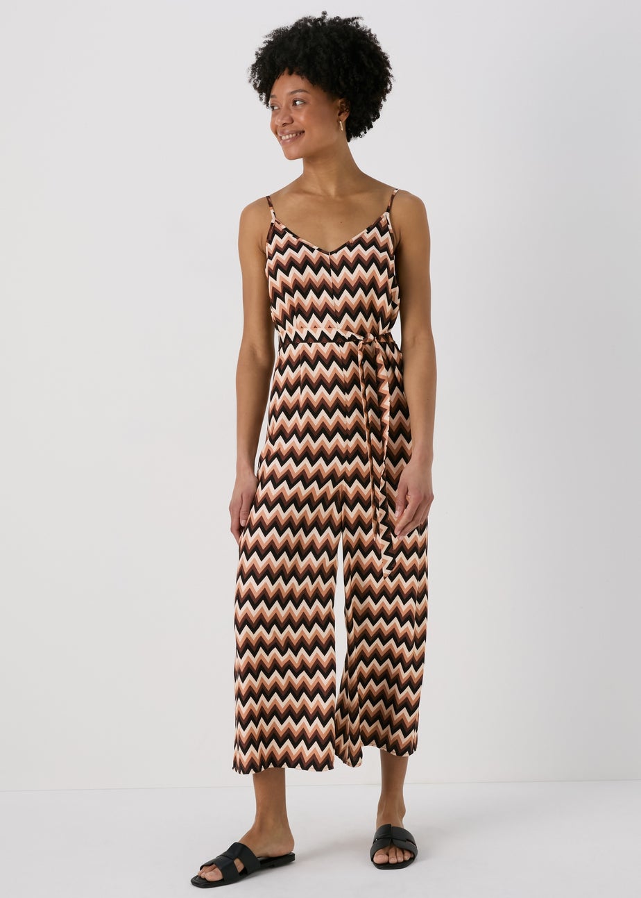 Brown Chevron Viscose Jumpsuit