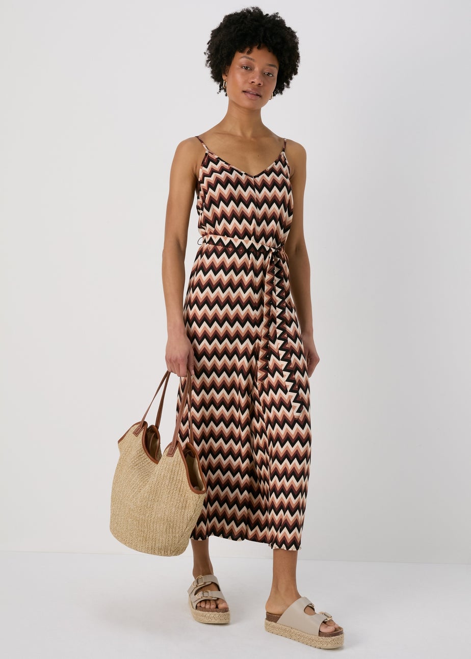 Brown Chevron Viscose Jumpsuit