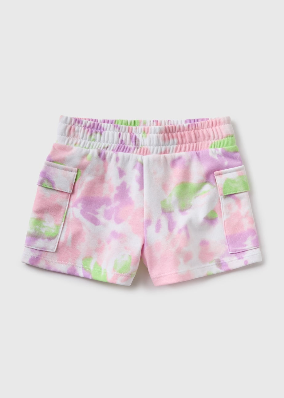 Girls Pink Tie Dye Loopback Cargo Shorts (7-15yrs)