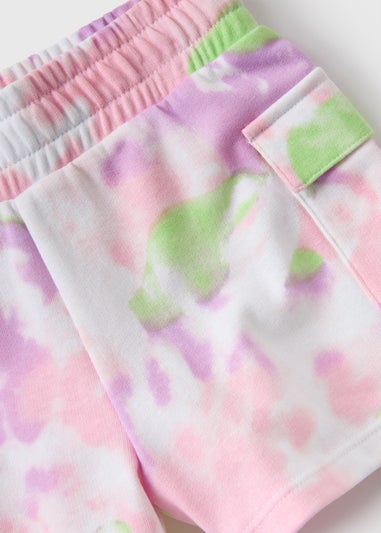 Girls Pink Tie Dye Loopback Cargo Shorts (7-15yrs)