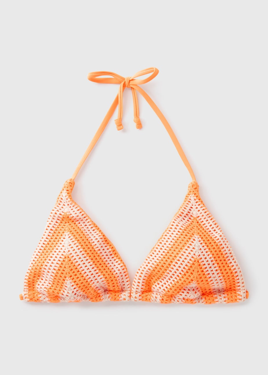 Orange Crochet Triangle Bikini Top