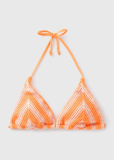 Orange Crochet Triangle Bikini Top