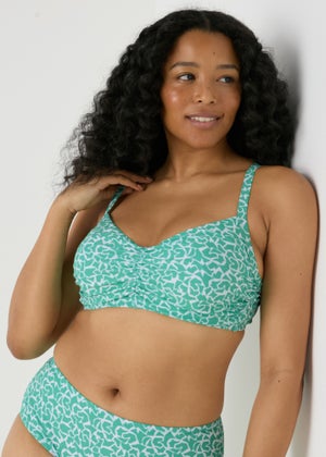 Turquoise Abstract Pattern Ruched Crop Bikini Top