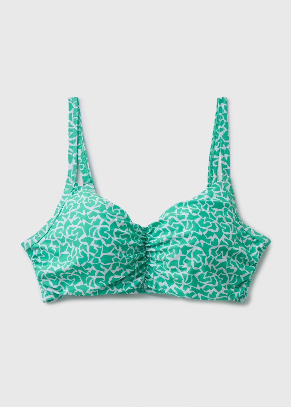 Turquoise Abstract Pattern Ruched Crop Bikini Top