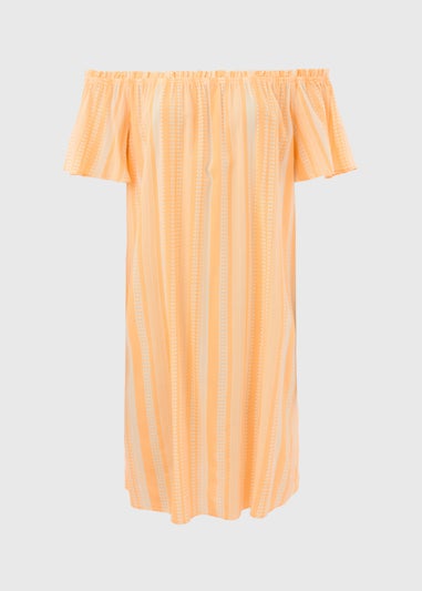 Orange Aztec Viscose Bardot Dress