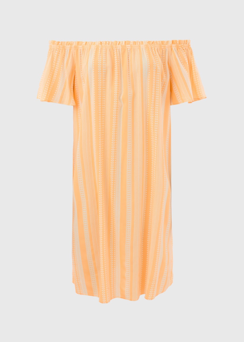 Orange Aztec Viscose Bardot Dress