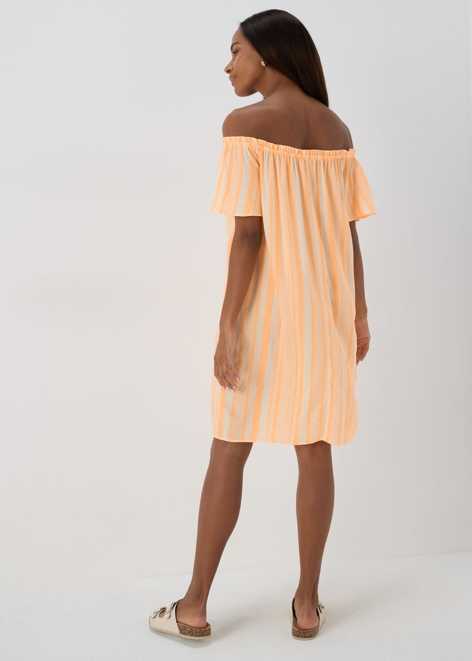 Orange Aztec Viscose Bardot Dress
