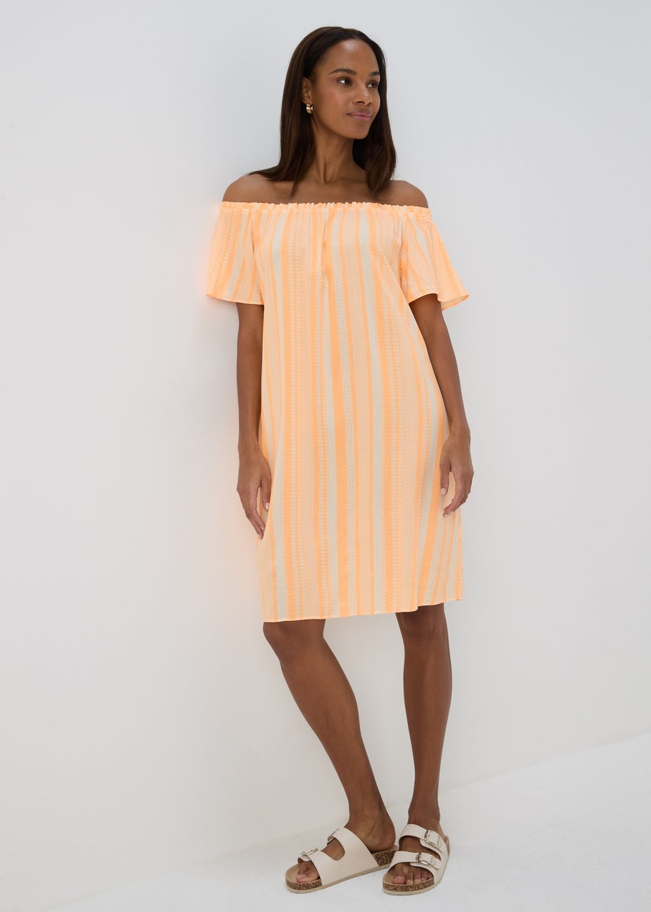 Orange Aztec Viscose Bardot Dress