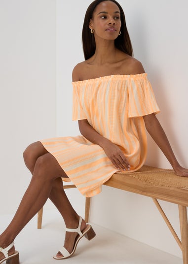 Orange Aztec Viscose Bardot Dress